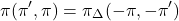 \[\pi_{Δ}(\pi^\prime, \pi) = \pi_{\Delta}(-\pi, -\pi^\prime)\]