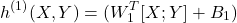 \[h^{(1)}(X, Y) = σ(W_1^T [X;Y] + B_1)\]