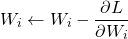 \[W_i \leftarrow W_i - α \frac{\partial L}{\partial W_i}\]